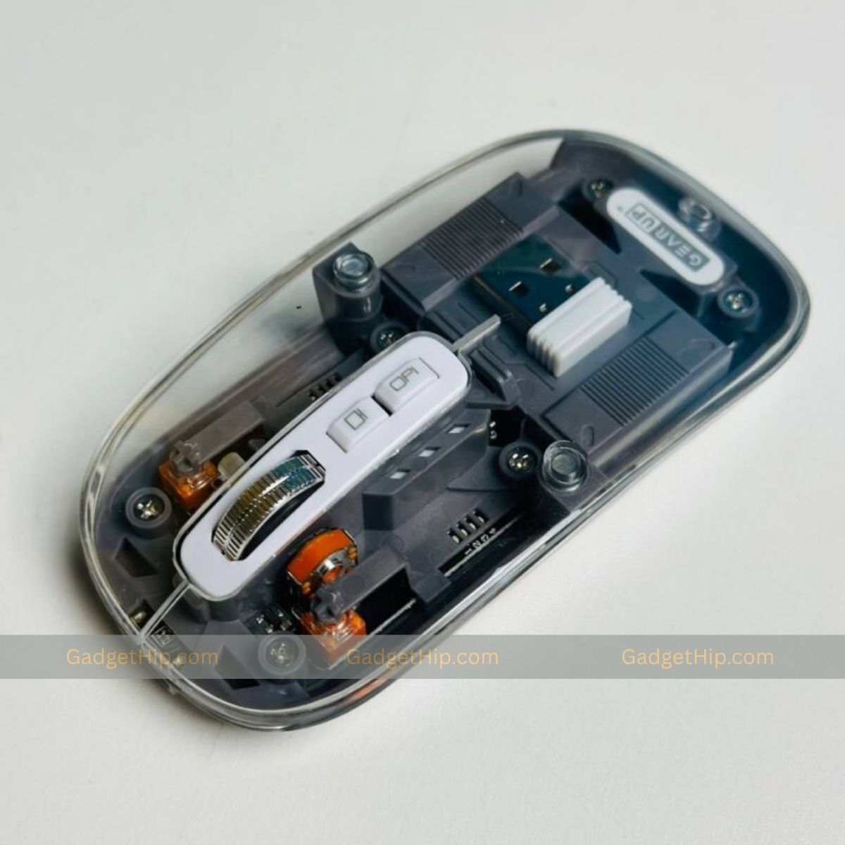 GearUP WM30 Transparent Crystal 2.4G + Bluetooth Magnetic Wireless Mouse- Gray Color